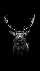 Monochrome stag portrait isolates antlers in high-contrast light