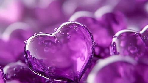 Purple Glass Hearts with Depth of Field Effect