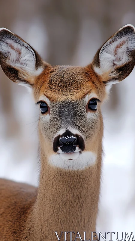 Deer faces camera in tight winter portrait with sharp detail