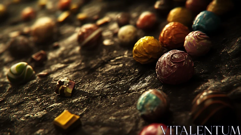 Luminous Marbles Rest on Weathered Ground.