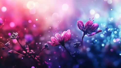 Luminescent Blooms Dance Through Prismatic Twilight Magic.