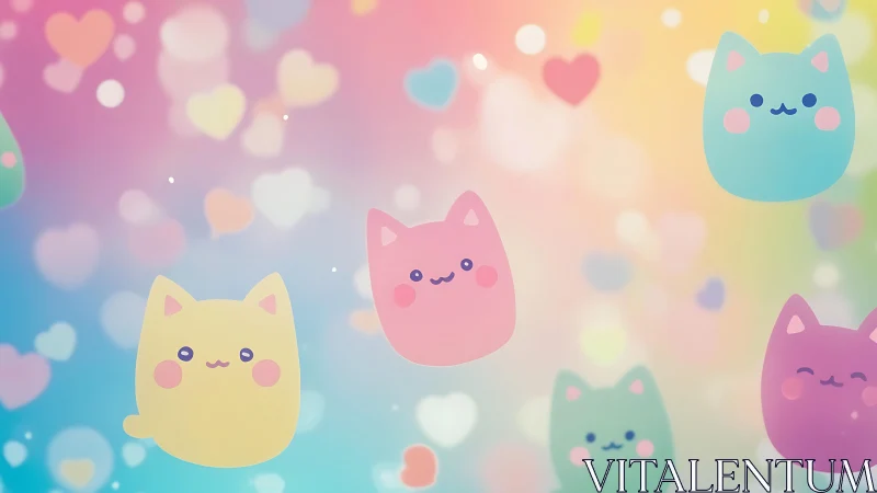 Stylized Feline Characters with Soft Bokeh Gradient Composition.