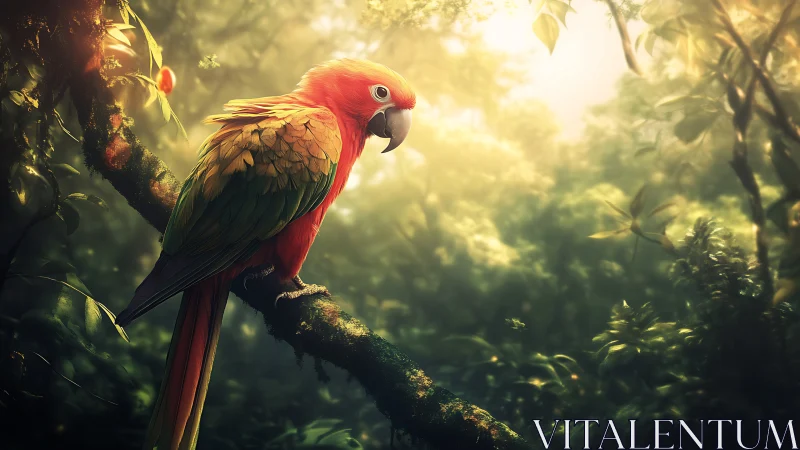 Vibrant Scarlet Macaw in Lush Jungle, Dreamy Light Photography.