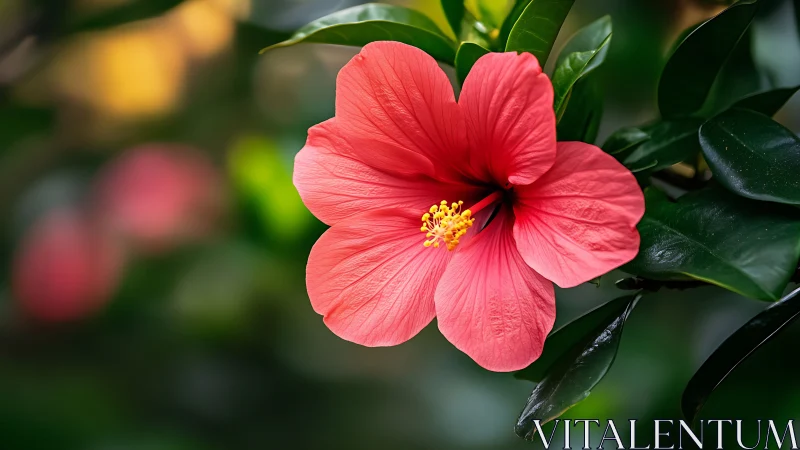 Stunning Coral Hibiscus Bloom Opens Wide with Golden Center