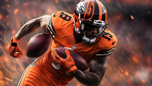 Explosive football runner charges ahead in blazing orange armor