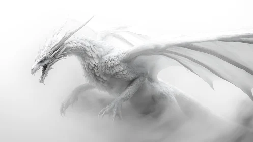 Storm of white scales: an ethereal dragon in the mist.