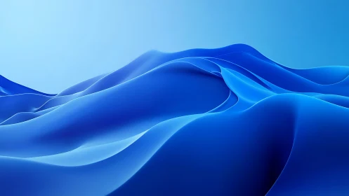 Fluid blue waveforms roll across a luminous gradient sky.