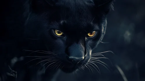 Black Panther Close-Up: Golden Eyes in Deep Shadow
