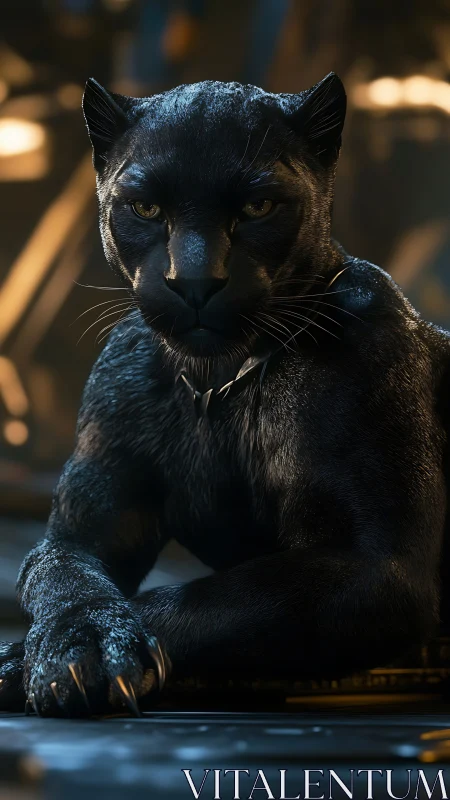 Striking Black Panther Gazes Directly Forward with Intense Presence