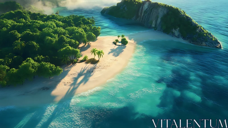 Tropical Island Beach Cove with Limestone Cliffs.