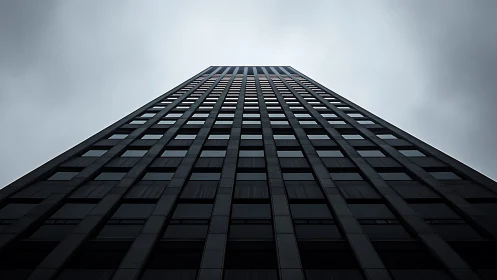 High-rise facade converges in low-angle one-point perspective study