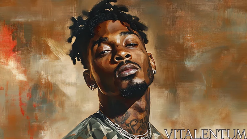 Male portrait against textured warm background, digital painting.