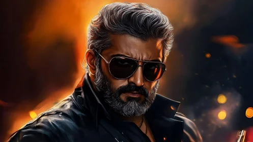 Steel-gazed rebel in ember-lit leather and midnight smoke.