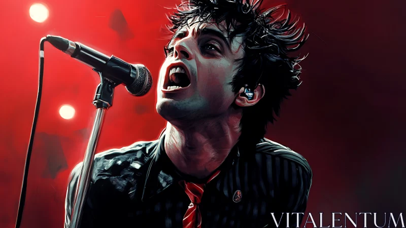 Dynamic digital portrait of punk vocalist at live performance