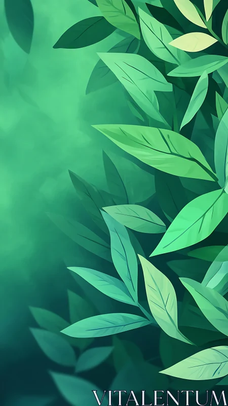 Verdant leaf cluster against soft emerald gradient backdrop.
