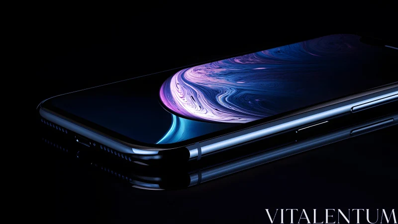 Sleek modern smartphone on black background, digital art style.