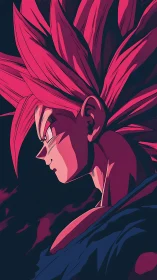 Crimson-haired warrior locked in side-lit cosmic resolve.