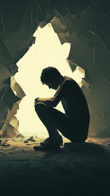 Soft light gently surrounds a thoughtful figure in shadow