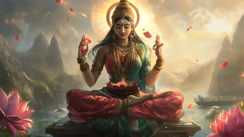 Divine meditation tableau in ornate digital painting style.