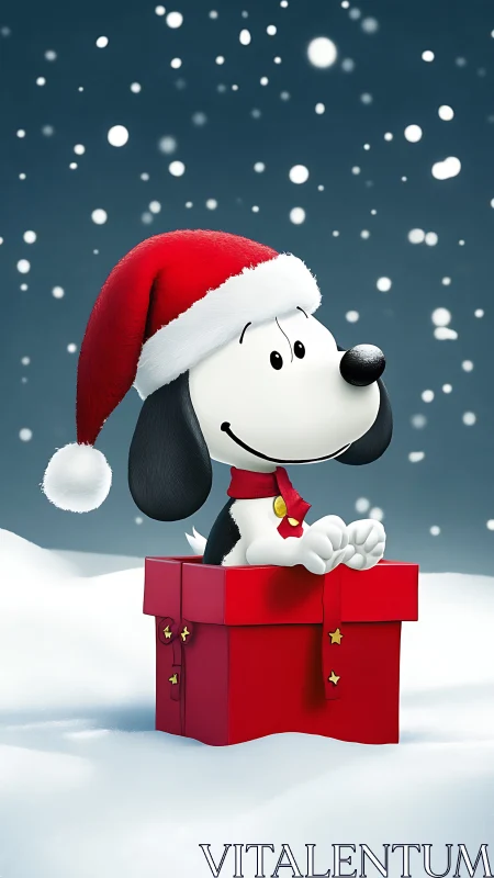 Digital holiday character in snowy gift-box composition.