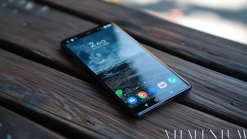 Modern Smartphone Display Configuration on Wooden Surface Photographed.