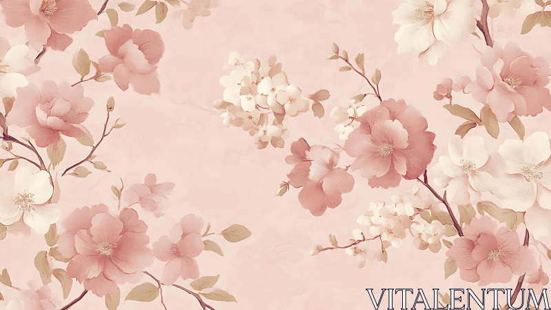 Pink and white floral arrangement against pale blush background