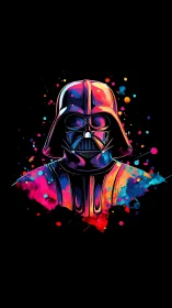 Neon Sith armor portrait in high-contrast chromatic palette.