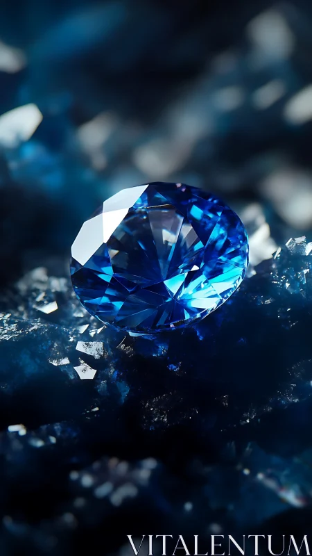 Precision-cut blue gemstone with high-dispersion facets on crystals
