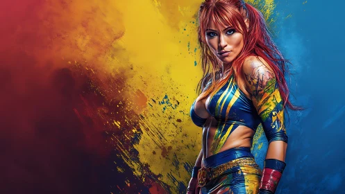 Digital painting of dynamic paint-splashed warrior figure.