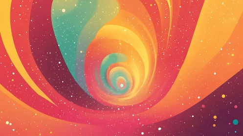 Spiraling cosmic rainbow tunnel into a dreamy starlit glow.