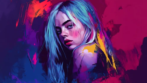 Electric daydream portrait wrapped in neon twilight hues.