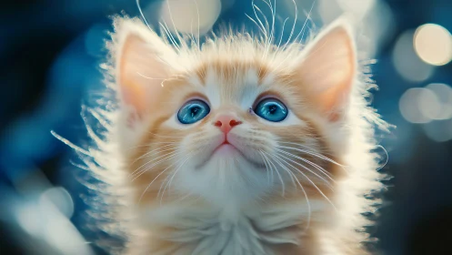 Luminous Kitten with Brilliant Blue Eyes and Ethereal White Fur