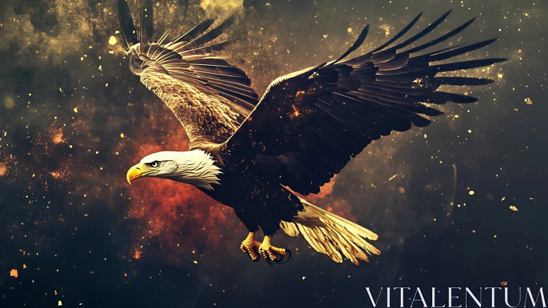 Majestic Bald Eagle in Flight with Dramatic Artistic Background.