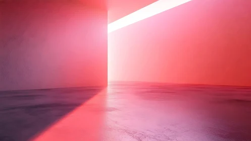 Minimal corridor glowing with gradient pink light beams.