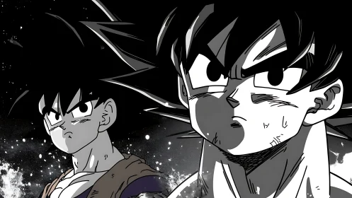 Twin warrior gazes carve resolve into a storm of ink.