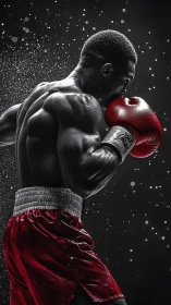 Boxer Readies Red Gloves in Dynamic Fighting Stance.