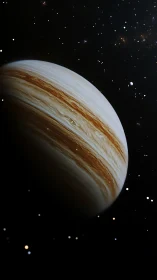 Gas giant planet with banded atmosphere in deep space.