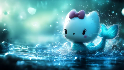 Aquatic Mermaid Hello Kitty Character in Sparkling Water.