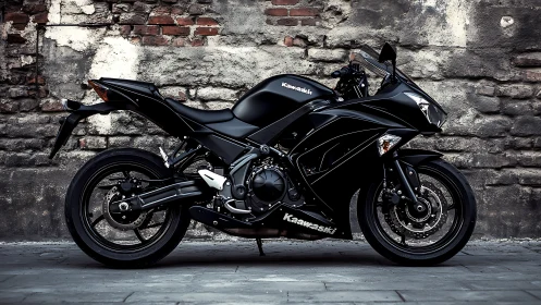 Photorealistic profile of matte black Kawasaki sport motorcycle.