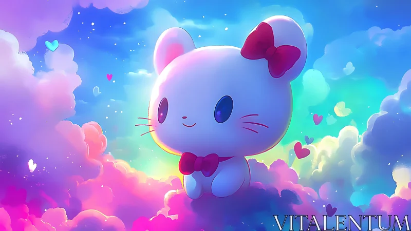 Dreamy sky mouse drifts through candy-colored heart clouds
