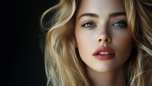 Close-up portrait of young woman with long blond hair.
