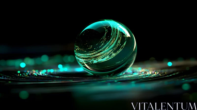 Luminous Glass Sphere on Dark Abstract Background, Digital Art.