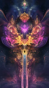 Fractal celestial phoenix forms radiant cosmic mandala