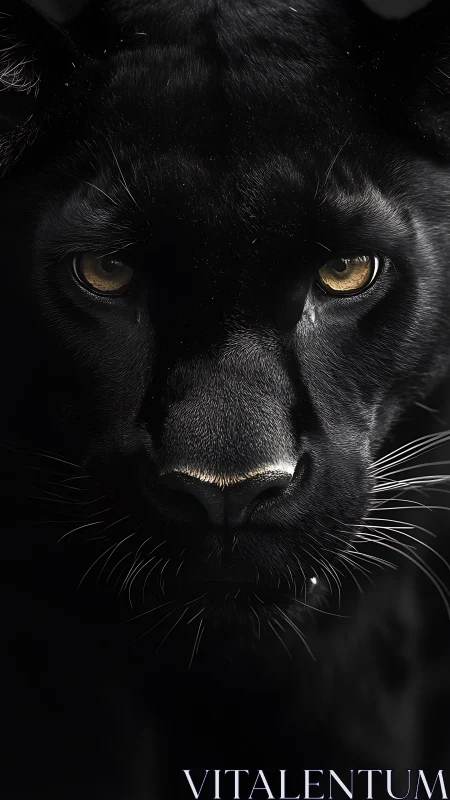 Black Panther Portrait Against Dark Background.