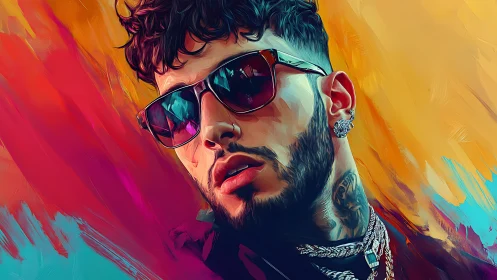 Neon-slick portrait of a street king bathed in blazing color.