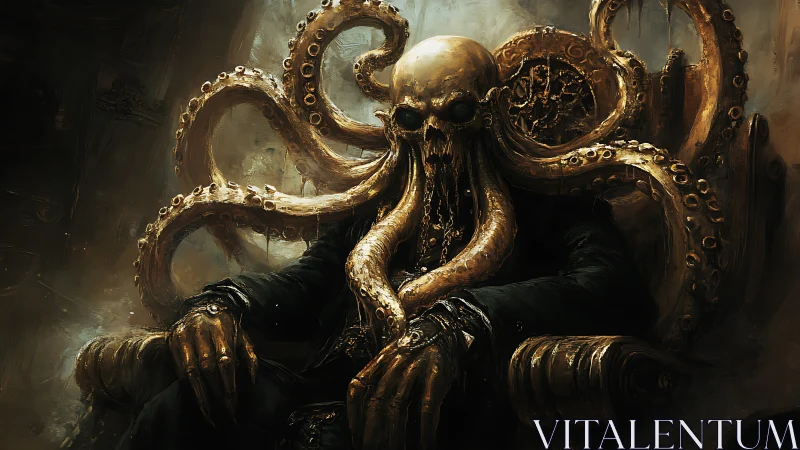 Mysterious tentacled ruler resting on a shadowy throne.