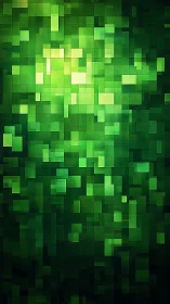 Glowing green pixel blocks create a soothing digital tapestry