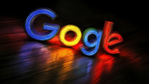 Neon filament Google logotype rendered in luminous 3D strokes