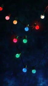 Photorealistic multicolor string lights on deep blue backdrop.