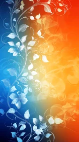 Floral scrollwork over blue to orange gradient background.